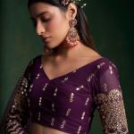TF-167 | Wine Georgette Semi-Stitched Lehenga with Zari & Foil Mirror Work