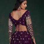 TF-167 | Wine Georgette Semi-Stitched Lehenga with Zari & Foil Mirror Work