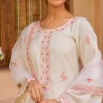 DT BRAND Akshara Ivory White Chanderi Embroidered Suit Set – Grace in Every Thread