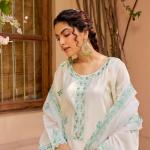DT BRAND Akshara Ivory White Chanderi Embroidered Suit Set – Grace in Every Thread