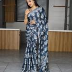 PearlGleam – Pure Japan Satin Printed Saree with Optional Pearl Lace Border