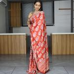 PearlGleam – Pure Japan Satin Printed Saree with Optional Pearl Lace Border