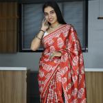PearlGleam – Pure Japan Satin Printed Saree with Optional Pearl Lace Border