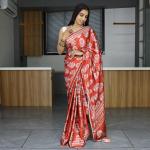 PearlGleam – Pure Japan Satin Printed Saree with Optional Pearl Lace Border
