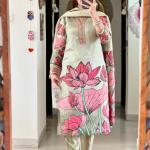 DT BRAND Pastel Pista Floral Mirror Work Kurta Set – Muskin Silk Elegance