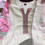 DT BRAND Pastel Pista Floral Mirror Work Kurta Set – Muskin Silk Elegance