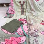 DT BRAND Pastel Pista Floral Mirror Work Kurta Set – Muskin Silk Elegance