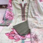 DT BRAND Pastel Pista Floral Mirror Work Kurta Set – Muskin Silk Elegance