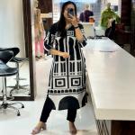 DT BRAND Charcoal Digital Panel Printed Kurta & Pant Set – Trendy Office Wear