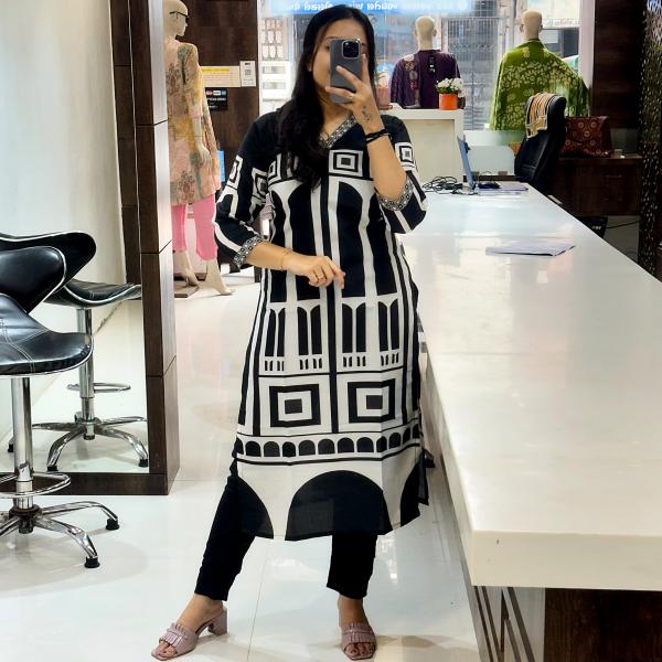 DT BRAND Charcoal Digital Panel Printed Kurta & Pant Set – Trendy Office Wear