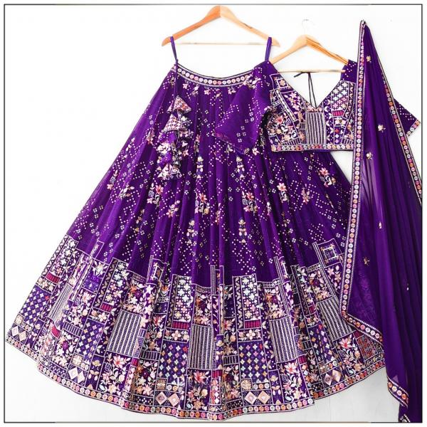 TF-375 | Blooming Georgette Embroidered Lehenga Set with Can Can Finish