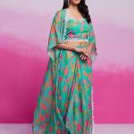 TF-353 | Turquoise Georgette Printed & Embroidered Co-Ord Skirt Set