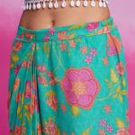 TF-353 | Turquoise Georgette Printed & Embroidered Co-Ord Skirt Set