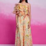 TF-345 | Cream Organza Printed Co-Ord Set (Blouse + Palazzo)
