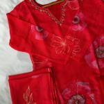 Festive Bloom Red Floral Handwork Suit Set by DT BRAND