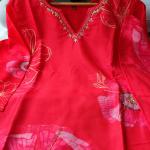 Festive Bloom Red Floral Handwork Suit Set by DT BRAND