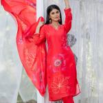 Festive Bloom Red Floral Handwork Suit Set by DT BRAND