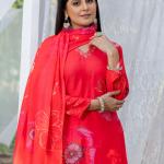 Festive Bloom Red Floral Handwork Suit Set by DT BRAND