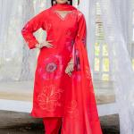 Festive Bloom Red Floral Handwork Suit Set by DT BRAND