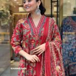 DT BRAND Eliza Cambric Cotton A-Line Kurti Pant Dupatta Set – Sequence Yoke Detailing