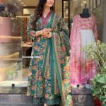 DT BRAND Eliza Cambric Cotton A-Line Kurti Pant Dupatta Set – Sequence Yoke Detailing