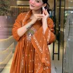 DT BRAND Zoya Orange Mal Cotton Kurti Pant Dupatta Set – Pleated Kurti with Embroidered Butta