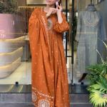 DT BRAND Zoya Orange Mal Cotton Kurti Pant Dupatta Set – Pleated Kurti with Embroidered Butta