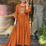 DT BRAND Zoya Orange Mal Cotton Kurti Pant Dupatta Set – Pleated Kurti with Embroidered Butta