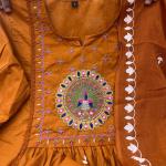 DT BRAND Zoya Orange Mal Cotton Kurti Pant Dupatta Set – Pleated Kurti with Embroidered Butta
