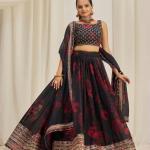 TF-326 | Floral Organza Lehenga Set with Zari & Sequins Work