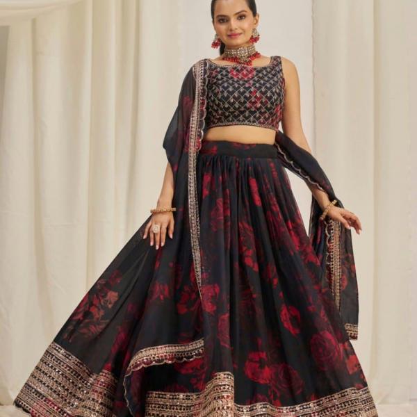 TF-326 | Floral Organza Lehenga Set with Zari & Sequins Work