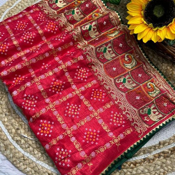 🌸 Panetar Bandhej Bliss – Traditional Art Silk Saree