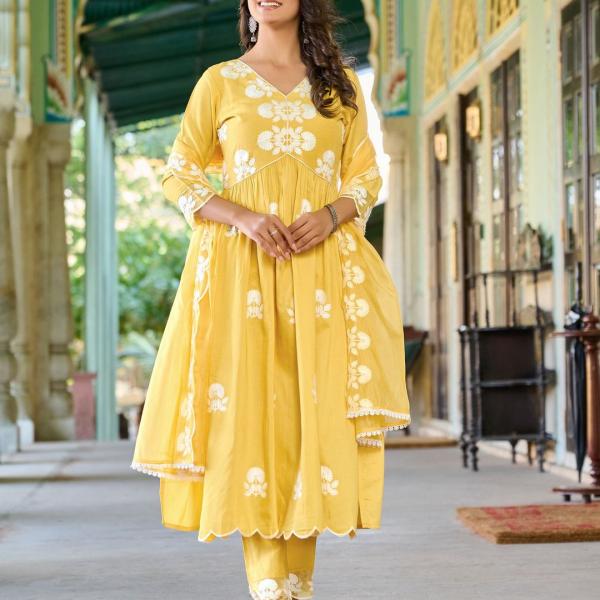 🌸 Mohini Elegance - Maska Cotton Kurti Set with Organza Silk Dupatta