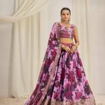 TF-327 | Organza Floral Lehenga Choli Set with Zari & Sequins Embroidery
