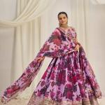 TF-327 | Organza Floral Lehenga Choli Set with Zari & Sequins Embroidery