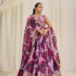 TF-327 | Organza Floral Lehenga Choli Set with Zari & Sequins Embroidery