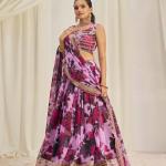 TF-327 | Organza Floral Lehenga Choli Set with Zari & Sequins Embroidery
