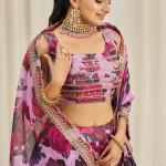 TF-327 | Organza Floral Lehenga Choli Set with Zari & Sequins Embroidery