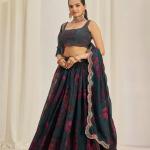 TF-328 | Elegant Floral Organza Lehenga Choli Set with Zari & Sequins Work