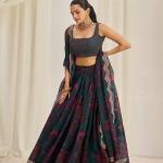 TF-328 | Elegant Floral Organza Lehenga Choli Set with Zari & Sequins Work