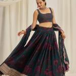 TF-328 | Elegant Floral Organza Lehenga Choli Set with Zari & Sequins Work