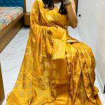 🌿 Ajrakh Elegance – Semi Gaji Silk Zari Saree