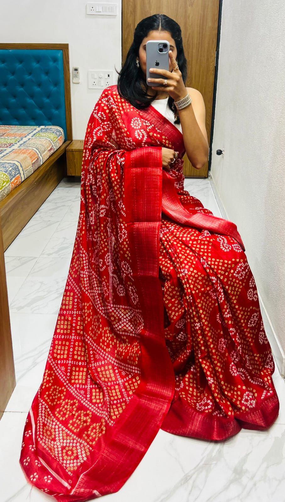 ๐ฟ Ajrakh Elegance โ Semi Gaji Silk Zari Saree