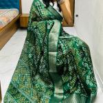 🌿 Ajrakh Elegance – Semi Gaji Silk Zari Saree