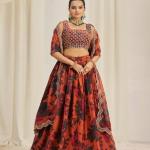 TF-326 | Floral Organza Lehenga Set with Zari & Sequins Work