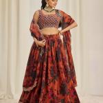 TF-326 | Floral Organza Lehenga Set with Zari & Sequins Work