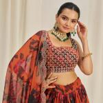 TF-326 | Floral Organza Lehenga Set with Zari & Sequins Work