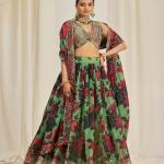 TF-330 | Organza Floral Print Lehenga Choli Set with Zari & Sequin Embroidery