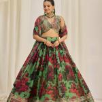 TF-330 | Organza Floral Print Lehenga Choli Set with Zari & Sequin Embroidery