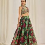 TF-330 | Organza Floral Print Lehenga Choli Set with Zari & Sequin Embroidery